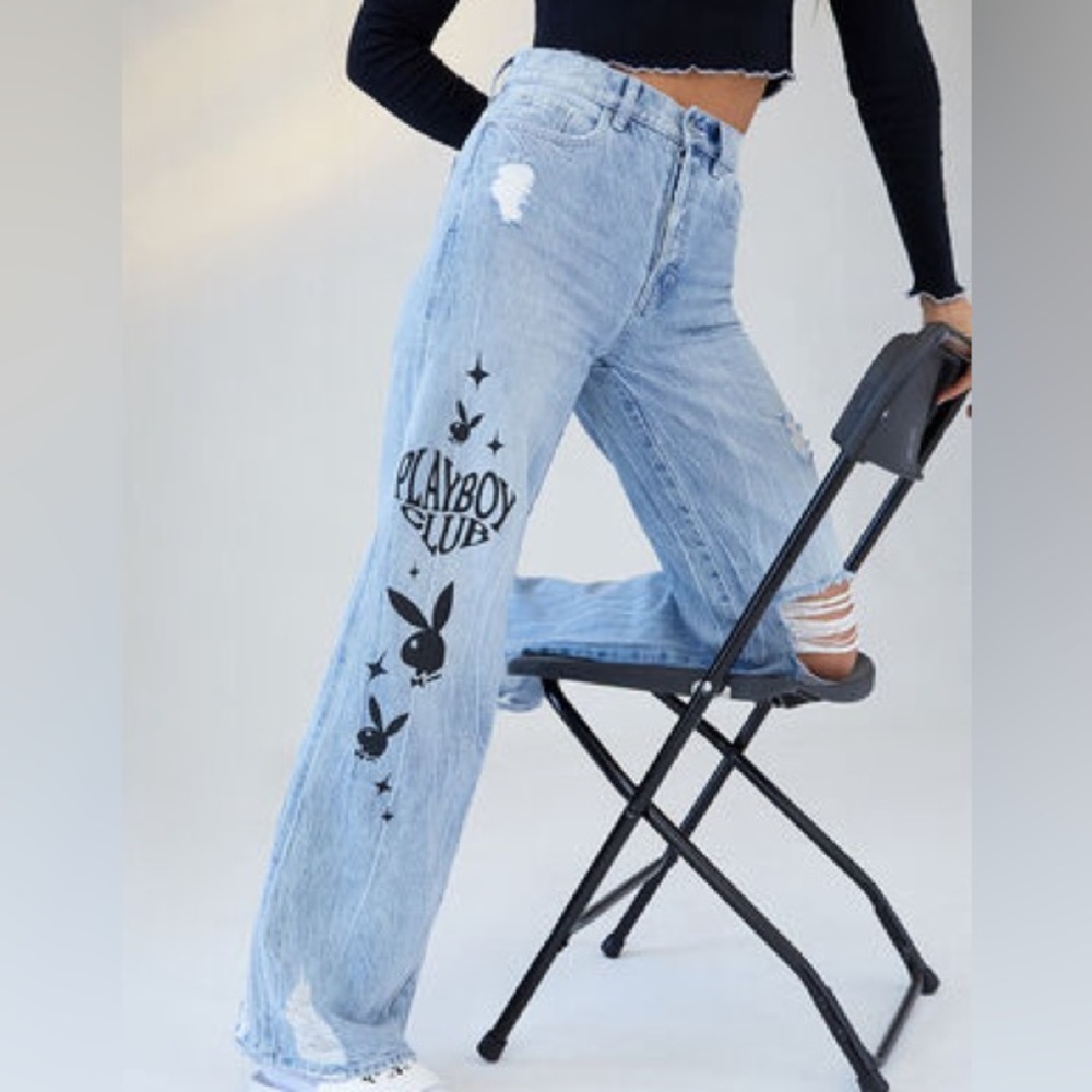 Playboy By PacSun Eco Super Distressed High Waisted Baggy Jeans